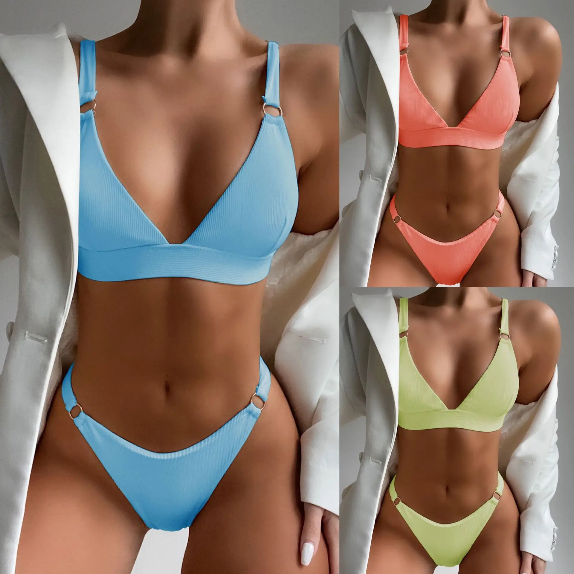 New Bikini Set for 2023 Summer Two Pieces Solid Color Has a Texture Women Swimsuit Beach Bathing Suit Swimwear