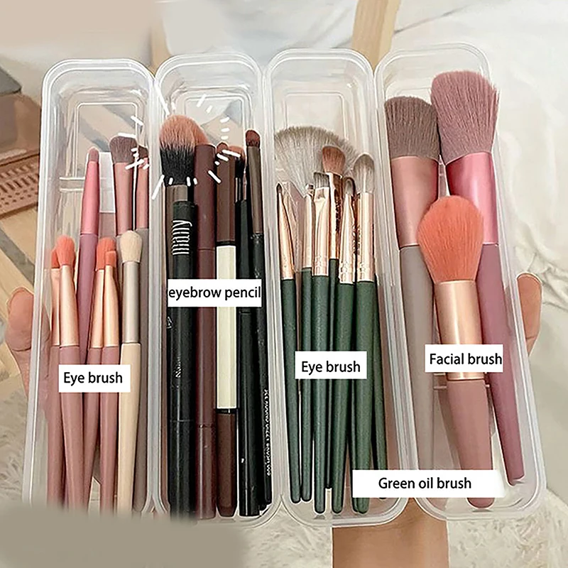 1Pc Portable Transparent Cosmetic Storage Organizer With Cover Makeup Brush Holder Eyebrow Pencil Box For Women