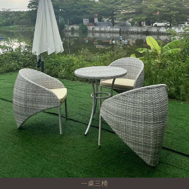 Outdoor garden scenic area courtyard rattan woven tables and chairs outdoor seaside bar hotel coffee shop aluminum alloy