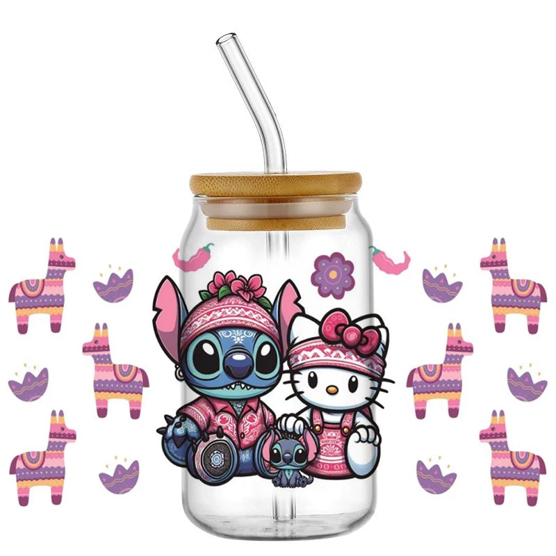 Miniso Cartoon KT Cat 16oz Libbey UV DTF Cup Wrap Transfers Sticker DIY Mug Custom Labels Durable Waterproof Sticker