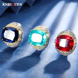 New Vintage 14*16MM Ruby Sapphire Emerald Rings for Women Lab Gemstone Wedding Party Fine Jewelry Accessories Anniversary Gift