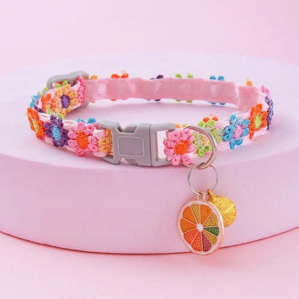 Fashion Rainbow Flower Cat Collar With Bell Kitten Puppy Necklace Adjustable Buckle Colorful Lace Kitten Collar Dog Accessories