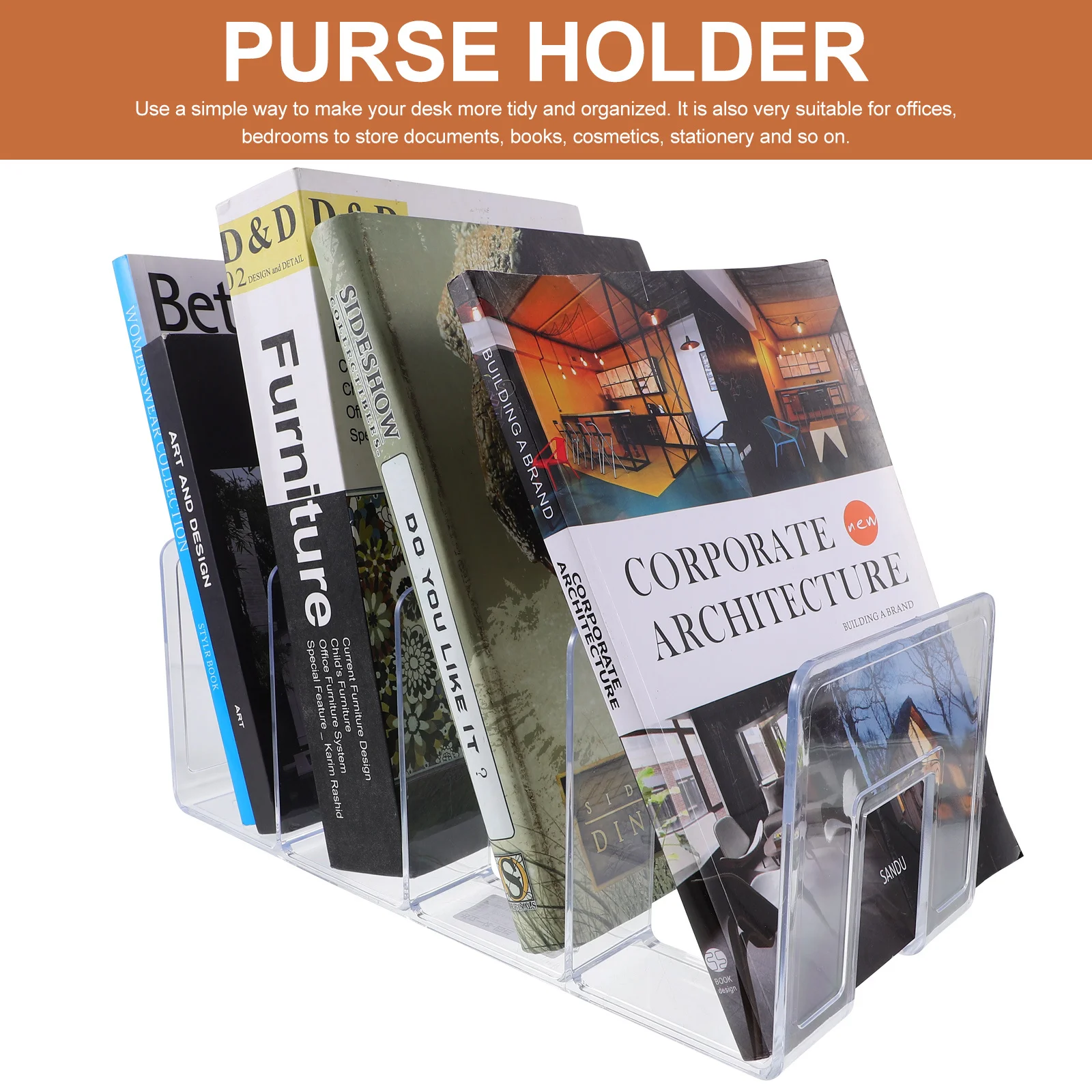 

Acrylic Bookend Desktop Organizer Simple Style Book Holder Office Study Shelf Accessory Purse Divider Purse Holder