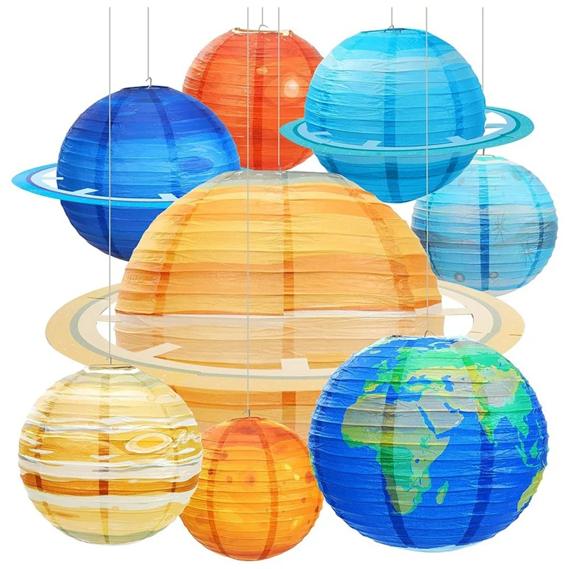 8Pcs Space Paper Lanterns Multi-Color Solar System Planets Lanterns 12Inch Outer Space Themed Party Supplies Durable Easy To Use