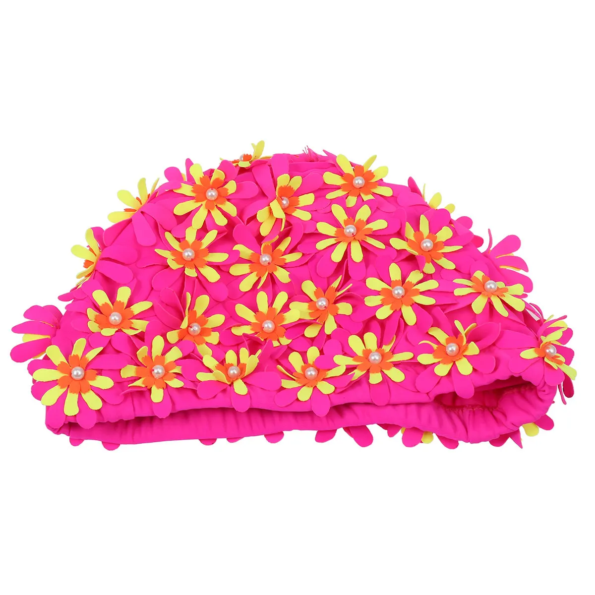 

Женская шапочка для плавания с цветочным 3D-дизайном и жемчугом, розовая, с защитой ушей, универсальный размер, для бассейна и пляжа