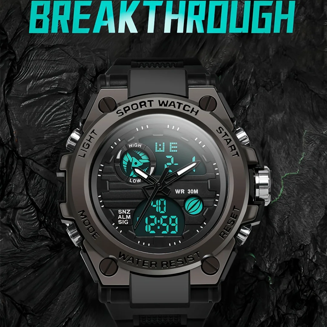 ساعات ليد خارجية للرجال ، ساعة توقيت رقمية ، شاشة مزدوجة كبيرة ، ساعة إلكترونية صعبة ، ساعات يد للرجال