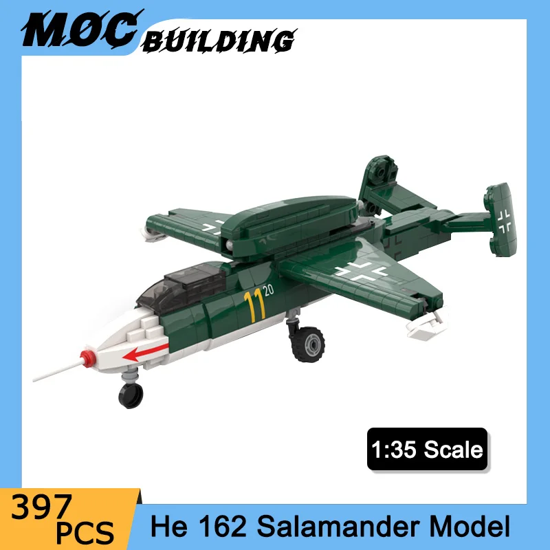 

Creative MOC Mould 1:35 Scale He 162 Salamander Military Fighter Building Blocks Bricks Aircraft Model Air Plane Toys Xmas Gifts