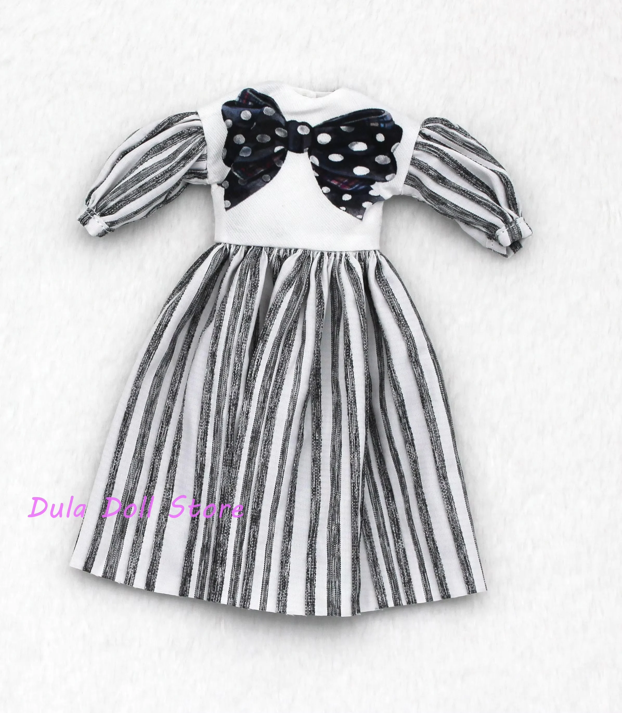 

NEW Dula Doll Clothes Ash gray Lovely butterfly Bow stripe dress Blythe ob24 ob22 Azone Licca ICY JerryB 1/6 Doll Accessories
