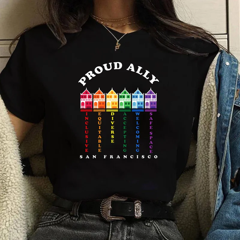 Funny PROUD ALLY SAN FRANCISCO Graphic Printed T-Shirt Women's Fashion Personalized Creative Shirt T-Shirt