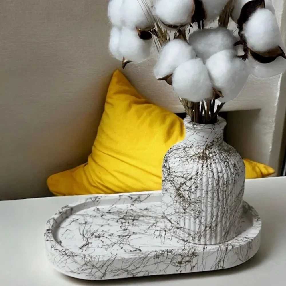 3pcs Silicone Mold Vases, Oval Coasters, 3D Lotus Mold, Storage Box, Candle Mold, European Gypsum Tray Mold view 5