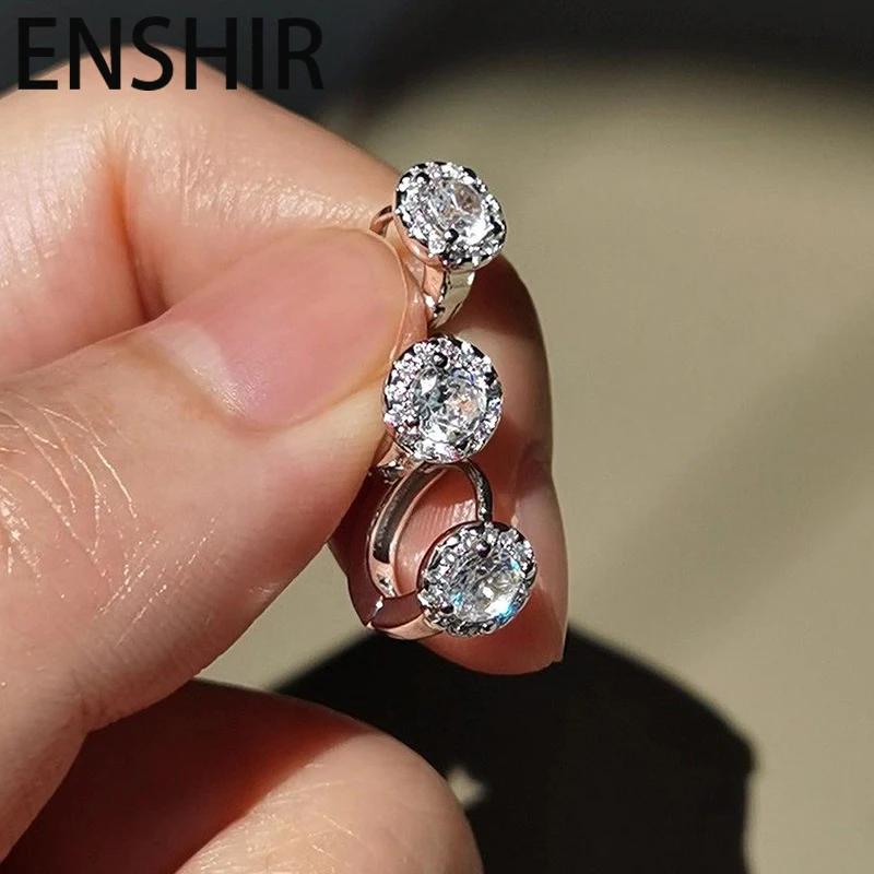 ENSHIR Shiny Round Zircon Hoop Earrings For Women Simple Temperament Delicate Wedding Lady Jewelry Gifts Wholesale