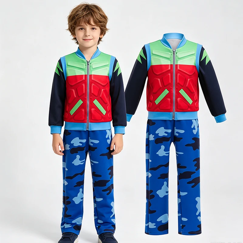 Kids Halloween Cosplay Costume, Boys Cartoon Hero Zipper Jacket Pants 2Pcs Set Children Party Fancy Dress Up Outfit For Carnival