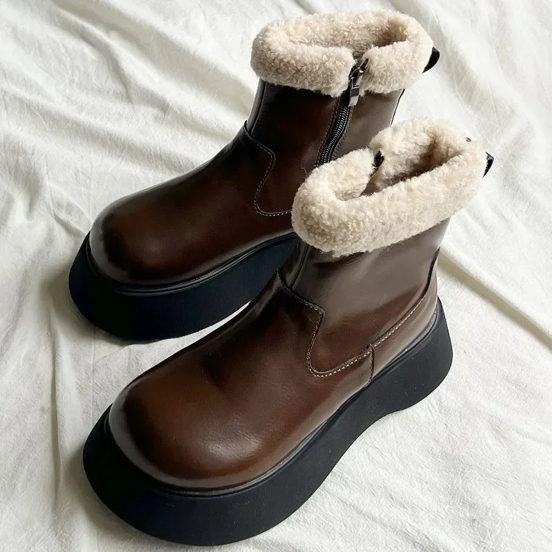 Snow Boots for Women Booties Chunky Woman Shoes Ankle Platform Plus Warm Sale Anti Slip Pu Furry Fashion 2024 Protective Padded