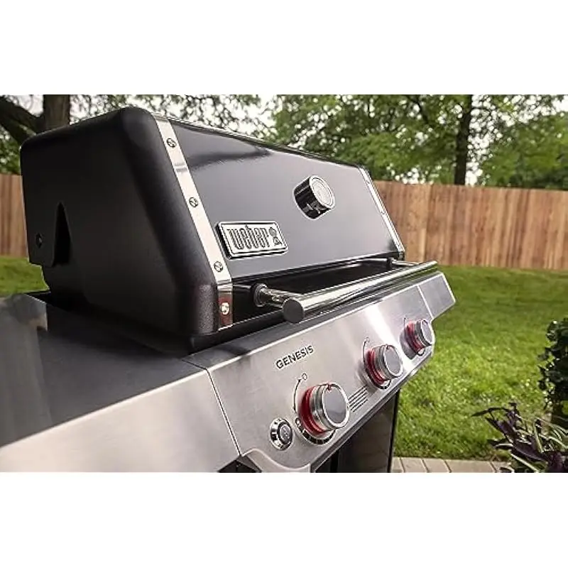 Weber Genesis E-315 Propane Grill Black Outdoor Cooking Station Featuring PureBlu Tapered Burners Cast Iron Grates FLAVORIZER Ba