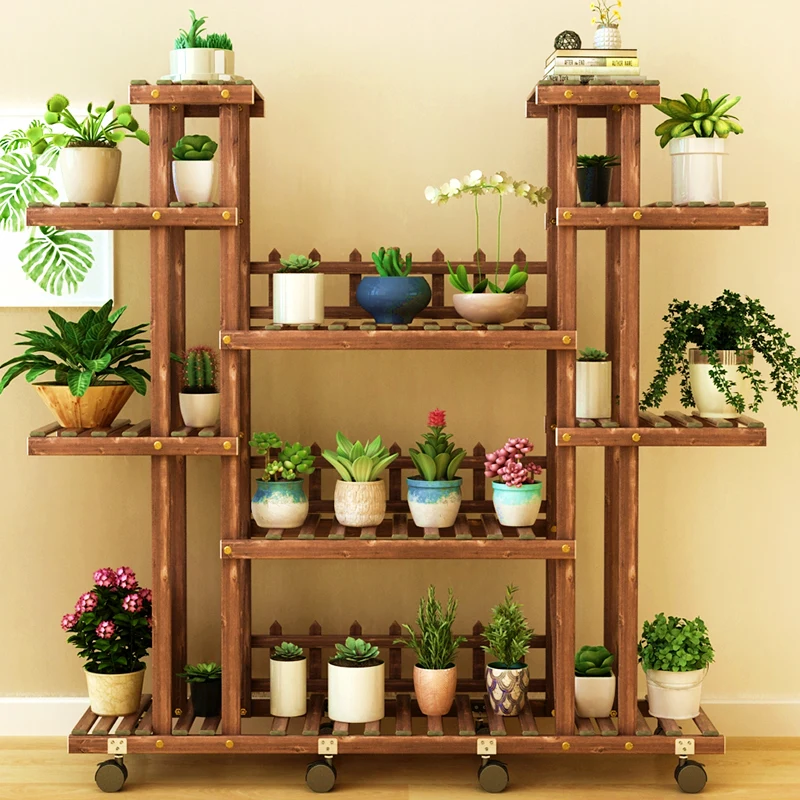 Multilayer Plant Stand Pine Wood Succulent Pots Planter Display Rack Balcony Potted Flower Rack Shelf Indoor Outdoor