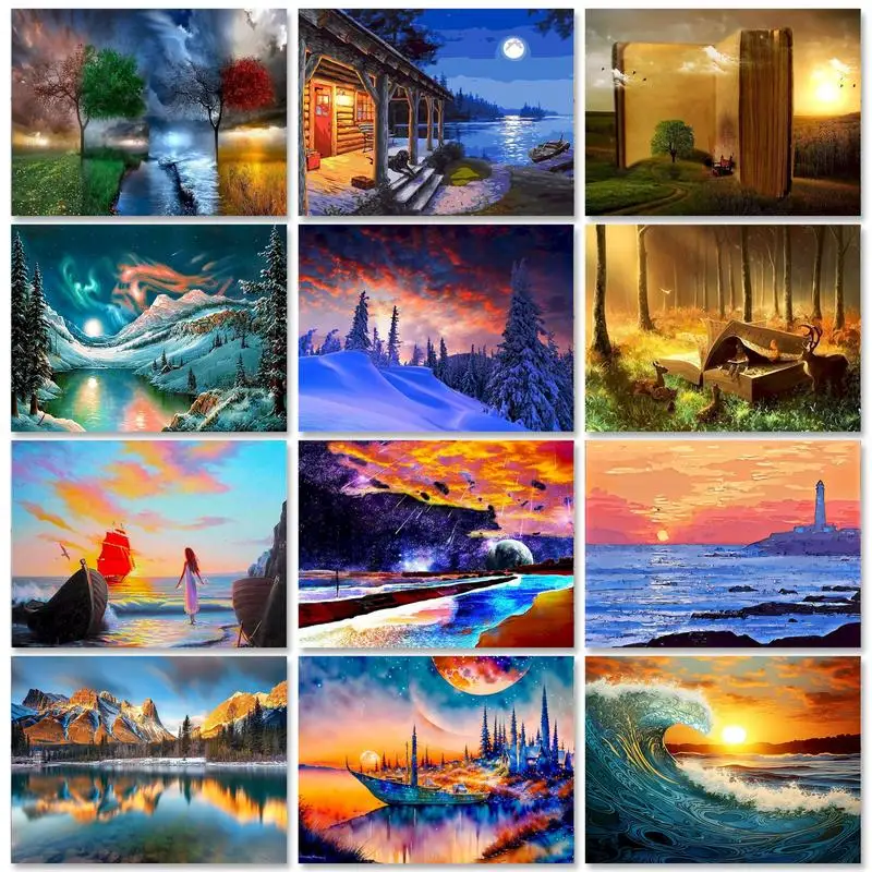 GATYZTORY Oil Picture By Number Sunset Seascape Kits Home Decor Zero Basis Handicraft Painting By Numbers On Canvas Unique Gift