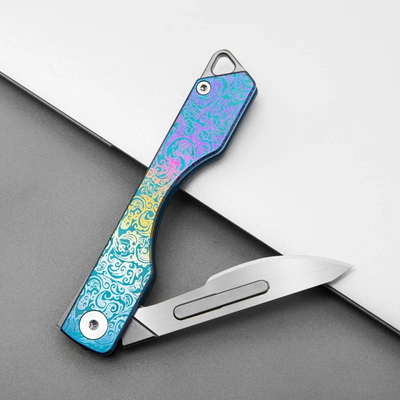 Colorful Titanium Alloy Folding Knife Can Replace Blades Scalpel Outdoor Survival Camping EDC Tool Keychain Pocket Knife Gift