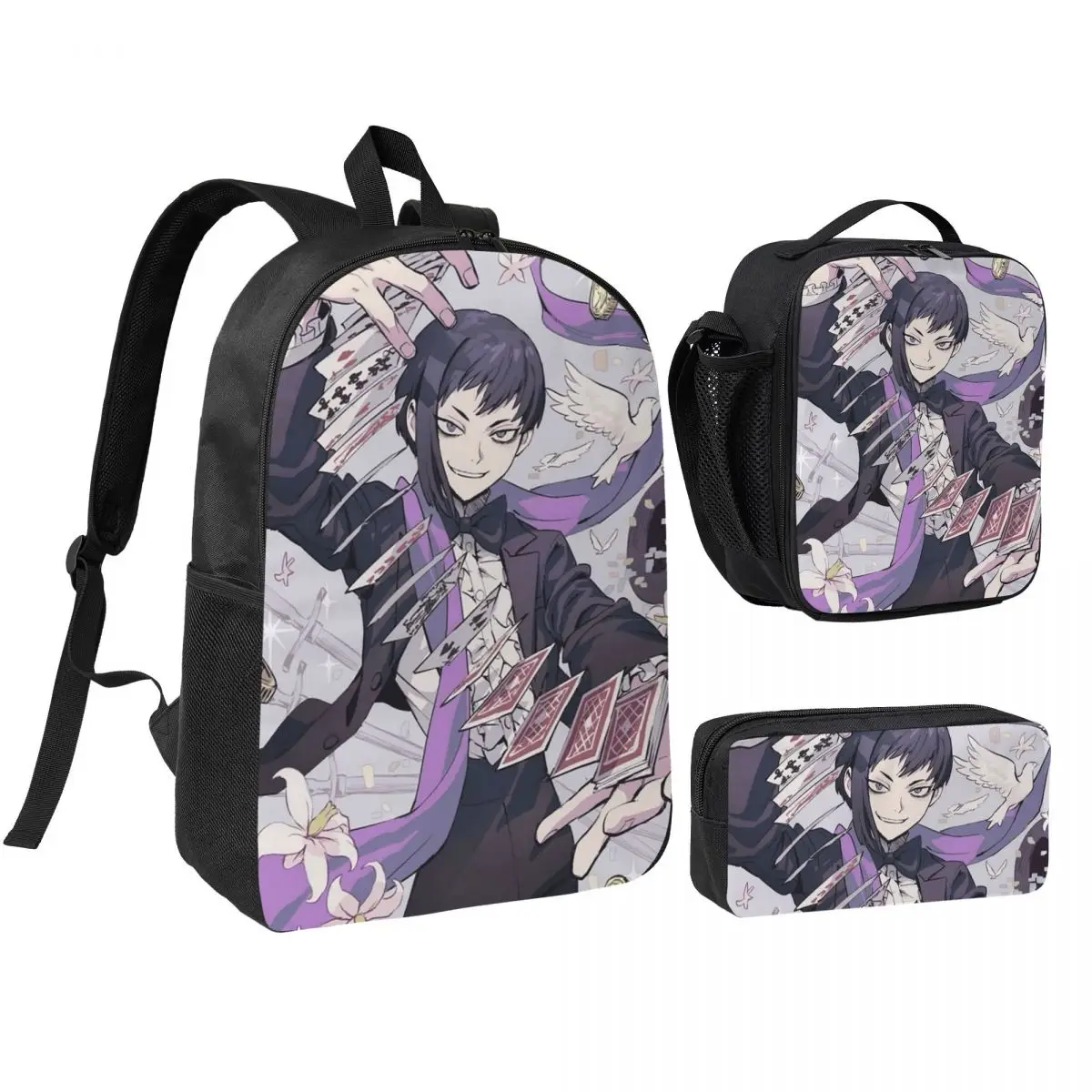 Gen Asagiri Dr Stone Apan Anime Backpack Student BookBag School Bag Shoulder Bags 3ps Insulated Lunch Bag Pencil Case