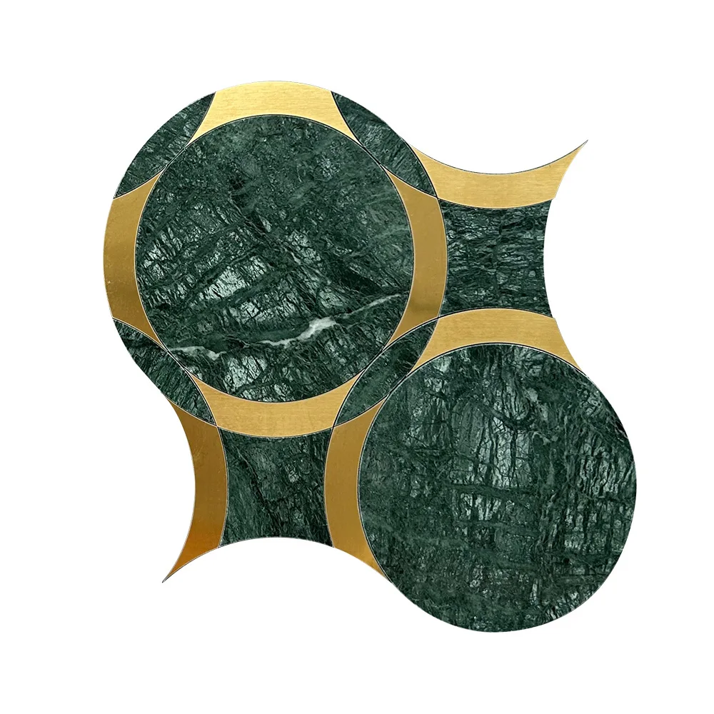 

Modern luxury natural water jet marble gold metal decorative wall pattern mosaic tiles suitable for luxury villas