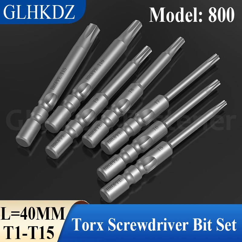 

40mm 800 Electric Torx Screwdriver Bit Set 4mm Round Shank Tamper Proof Torx Bits Magnetic Security Torx Bits T1 T2 T3 T4 T5~T15