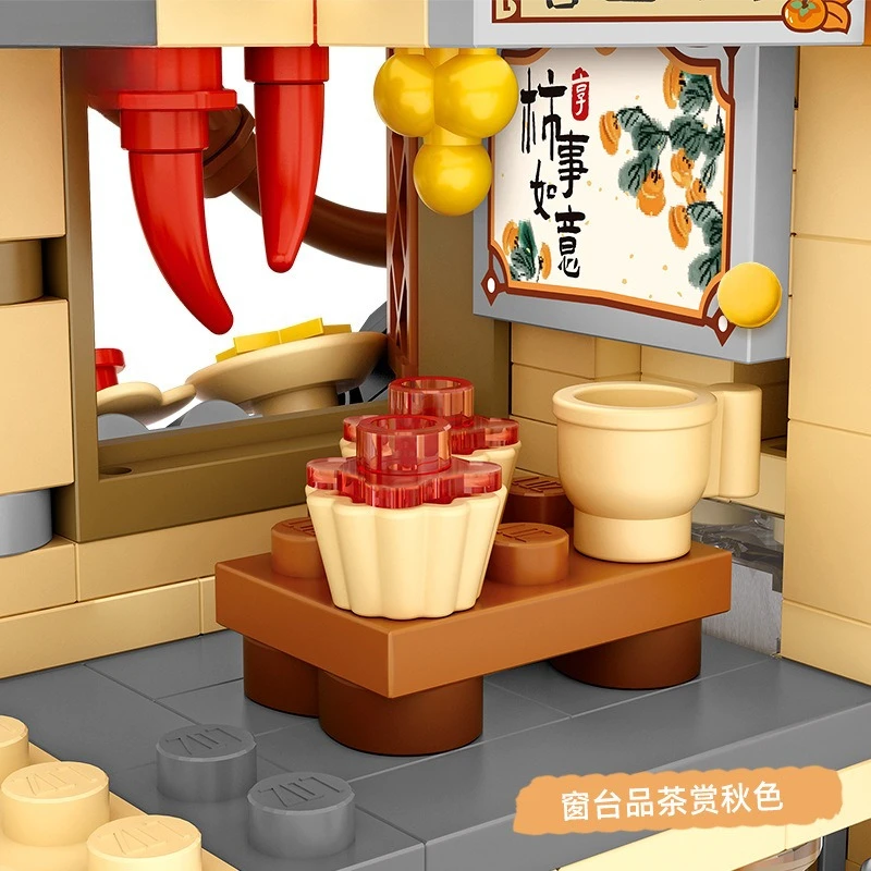 Mini outono fazenda pátio modelo blocos de construção moc vista natal casa montagem arquitetônica brinquedos tijolos presentes do feriado