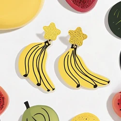 Creative Acrylic Star Banana Dangle Earrings For Women Simple Cute Fruit Drop Earrings Statement Daily Vacation Decoration Gifts