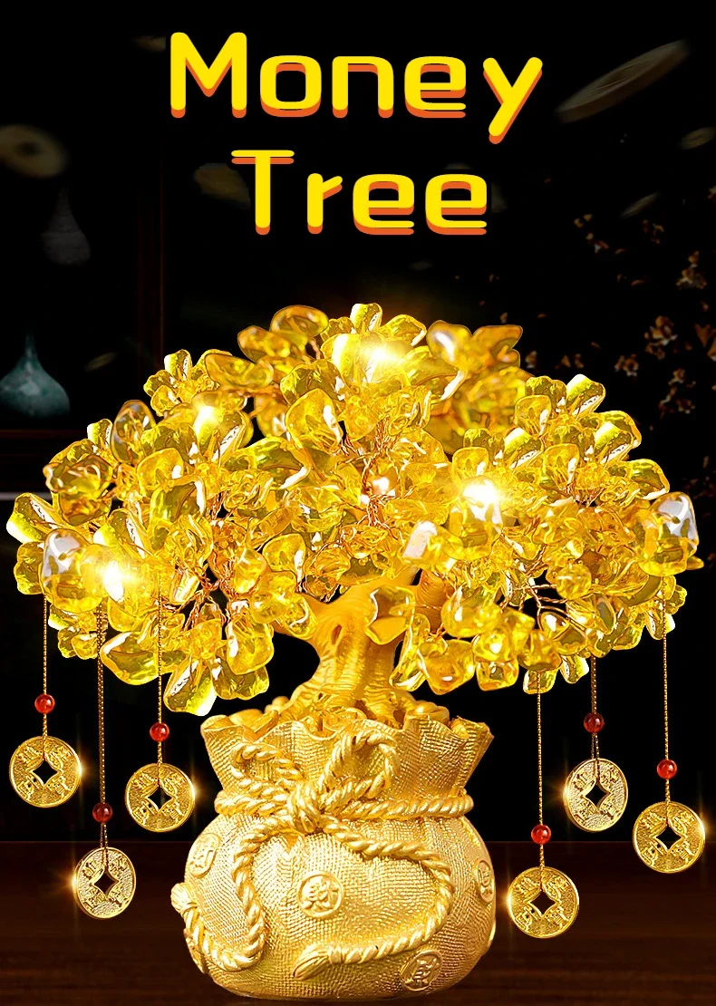CZXKJ Albero dei Soldi Bonsai Feng Shui Bonsai Money Tree Feng Shui Natural citrino Gemma di Cristallo Giallo Money Tree casa Tavolo for Fortuna ricchezza Miglior Regalo Casa Décor Albero di Soldi