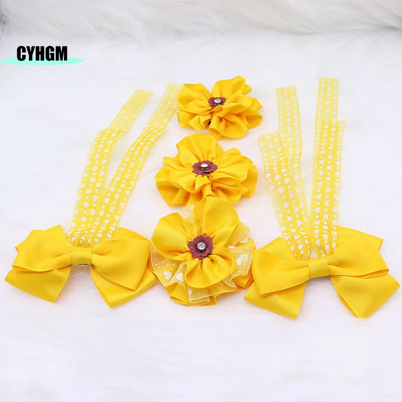 

wholesale Fashion handmade new ribbon hair clips for girls silk hairpins cute yellow Barrettes hanfu hair accessory A01-3