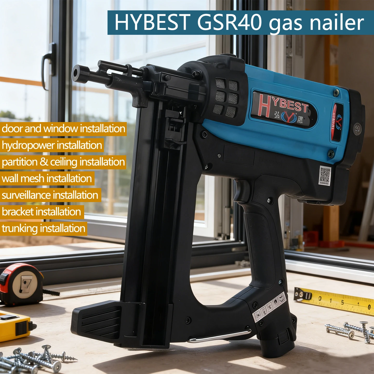 HYBEST GSR40 Gas-Fueled Concrete Nail Gun for Mounting And Fixing Nails into Concrete Surfaces