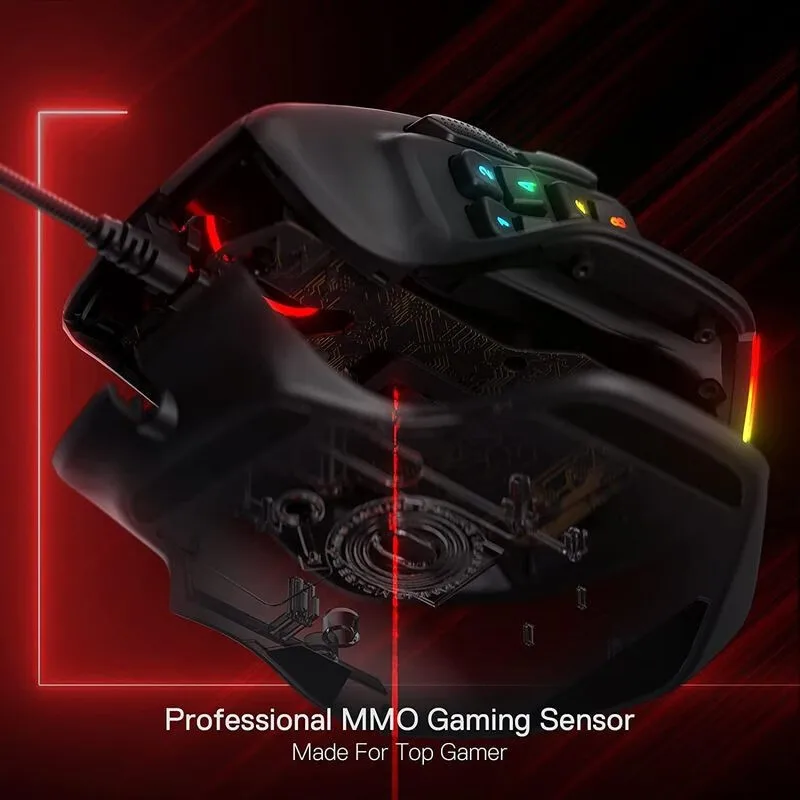 Redragon M811 Aatrox Mmo Gaming Mouse 15 Programmable Buttons Wired Rgb Gaming Mouse Ergonomic Natural Grip Structure Officemoue