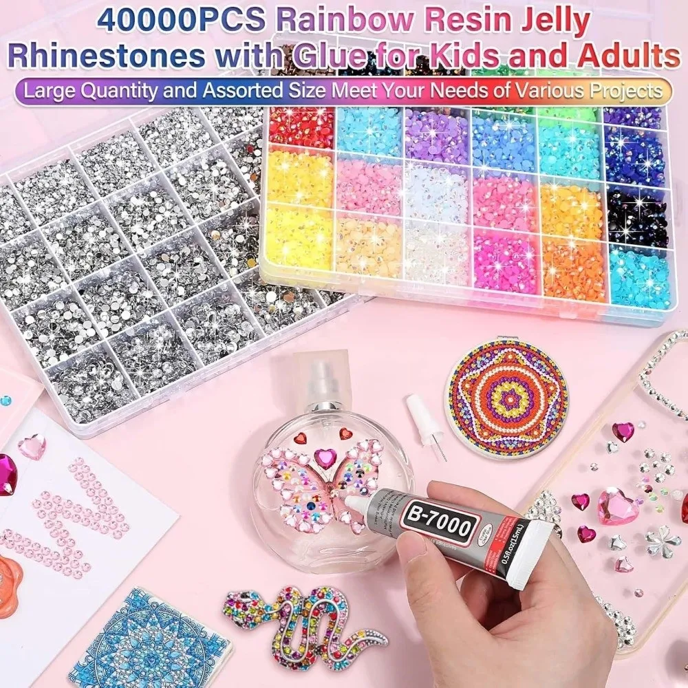 Multicolor Resin Rhinestone Kit DIY Decoration Craft Supplies Flatback Gems Sparkling Jelly Rhinestones for Makeup Accessories