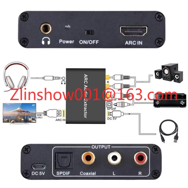 Extractor de Audio HDMI ARC de 192KHz, HDMI ARC a Coaxial óptico Toslink, interruptor SPDIF Digital, canal de retorno de Audio analógico auxiliar de 3,5mm