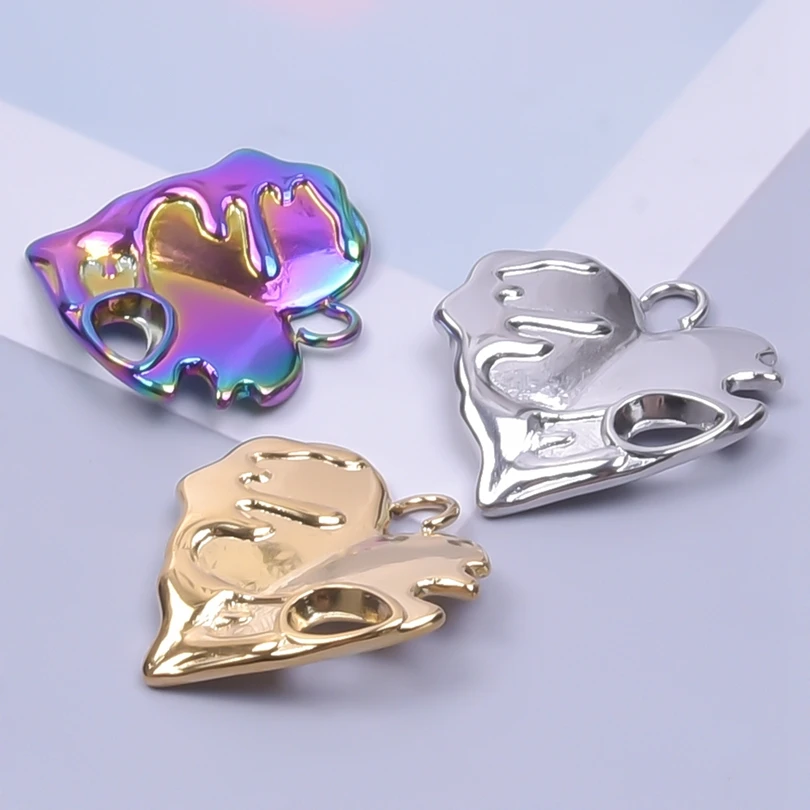 Broken Notched Heart Charm 5pcs/Lot Love Pendants For Jewelry Making Supplies Handmade Materials Stainless Steel Charms Breloque