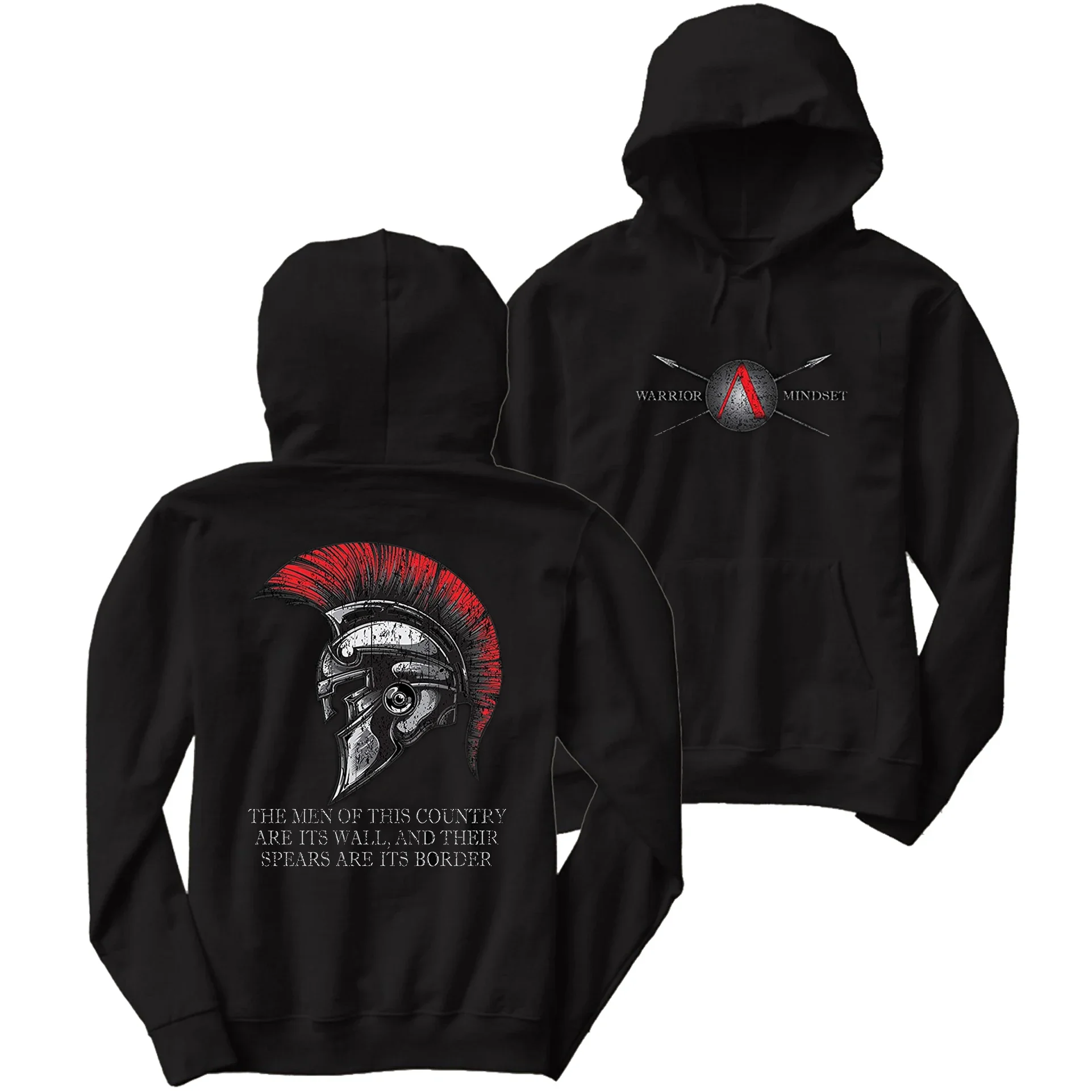 Warrior Mindset Spartan Shield Spear Helmet Military Grunt Pullover Hoodie New 100% Cotton Casual Mens Sweatshirts Streetwear