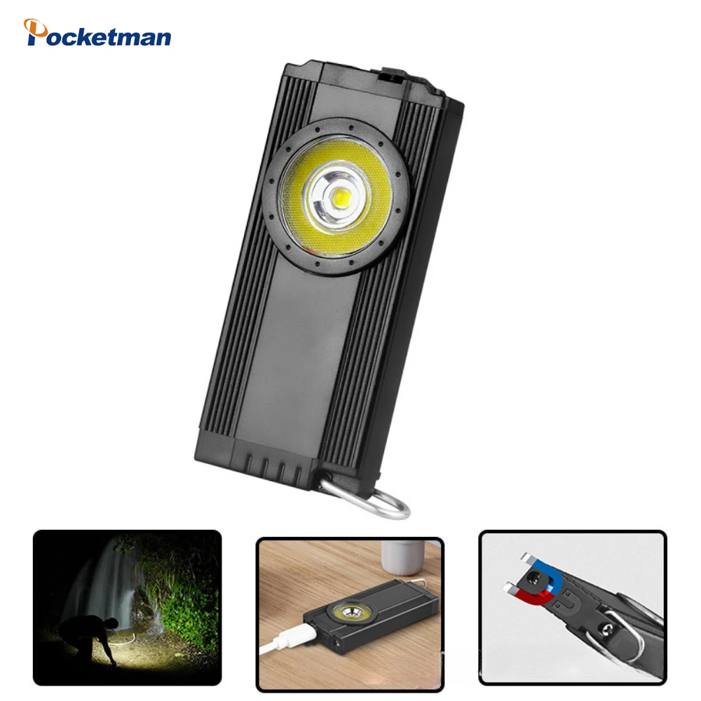 Mini lampe de poche LED COB aste par USB, torche d'urgence portable, lanterne à queue magnétique, porte-clés extérieur, camping