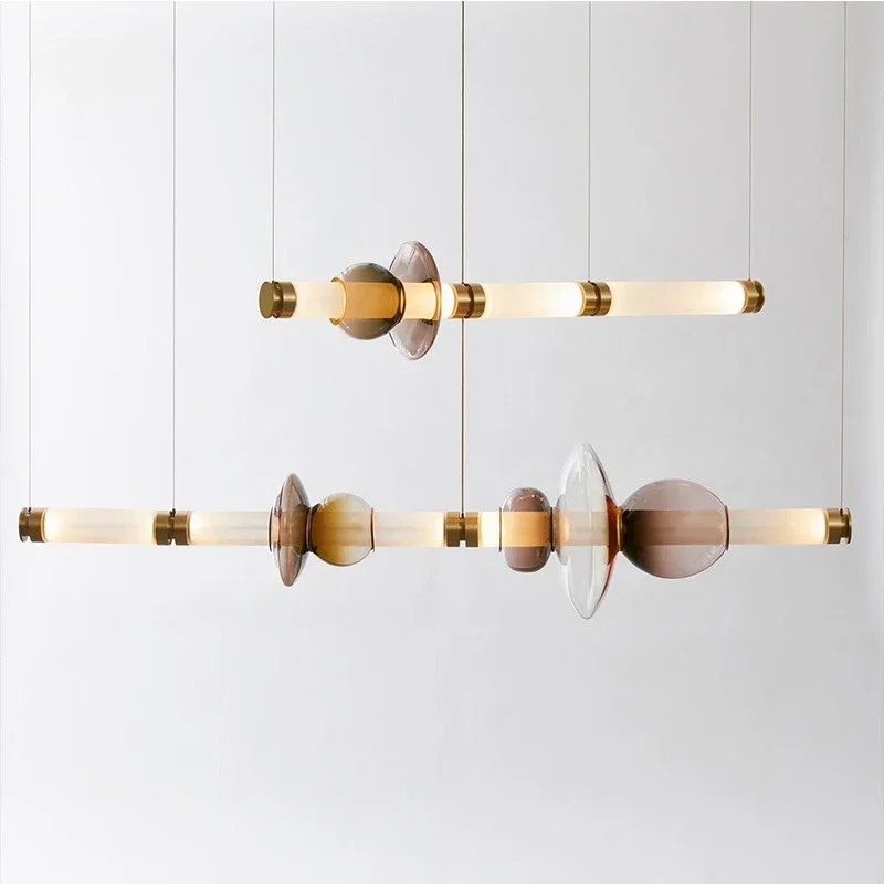 2025 Nordic Style Pendant Light Designer Stained Glass Strip Restaurant Living Room Bar LED Indoor Study Chandelier