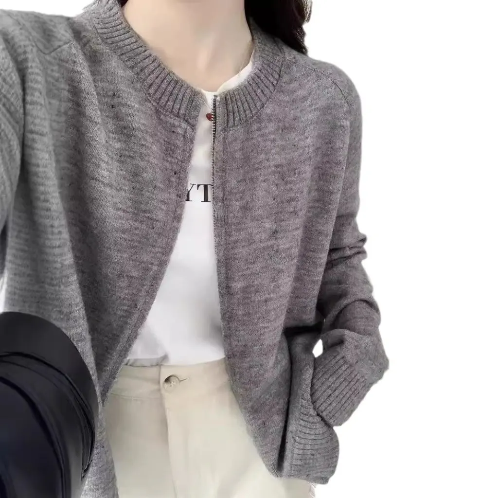 

Women's Korean Style Double Head Zipper Sweater Color Dot Knitted Cardigan Autumn Winter Ambient Fashion Coat