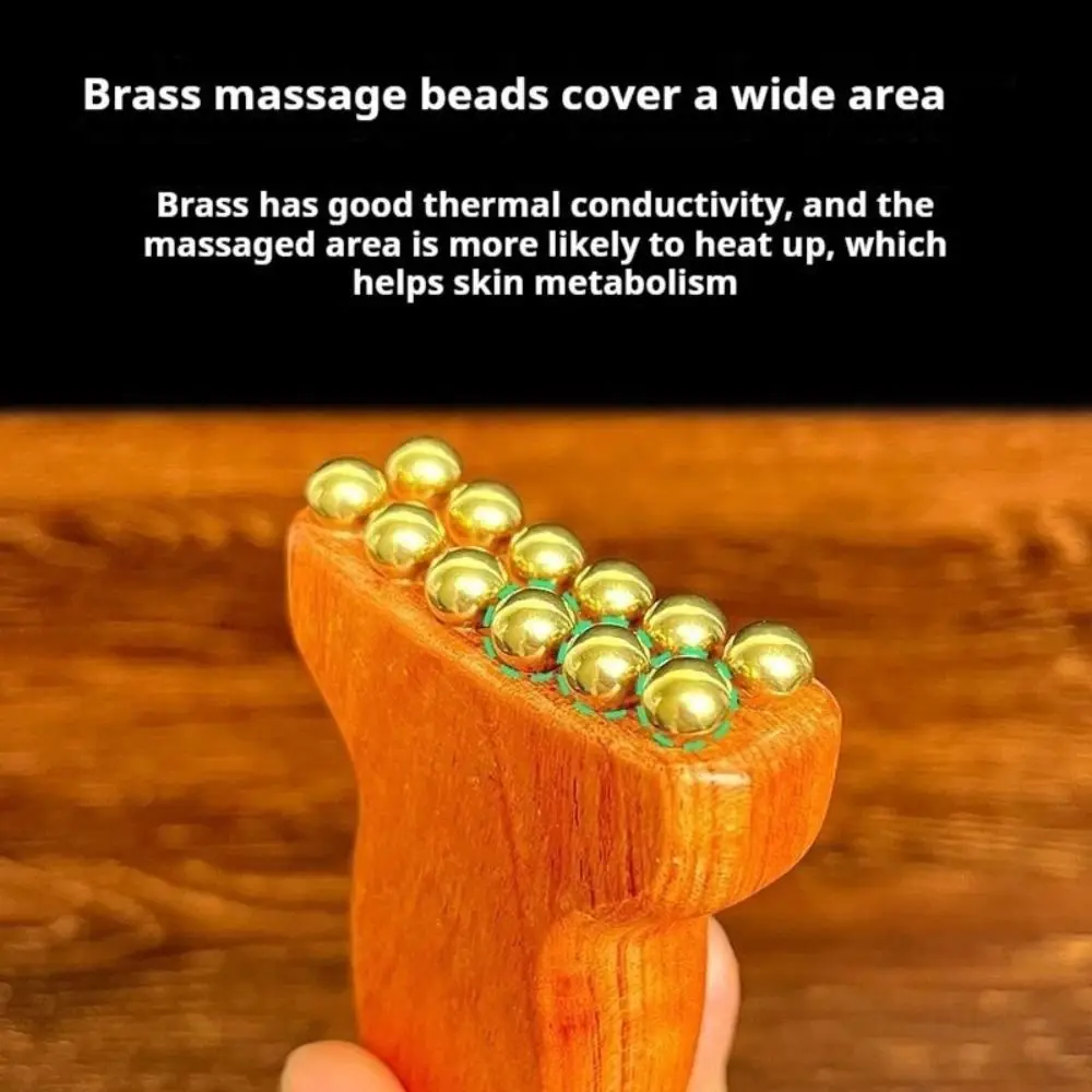 

Brass Facial Massage Roller 20-Bead Sandalwood Facial Massager Forehead Massager