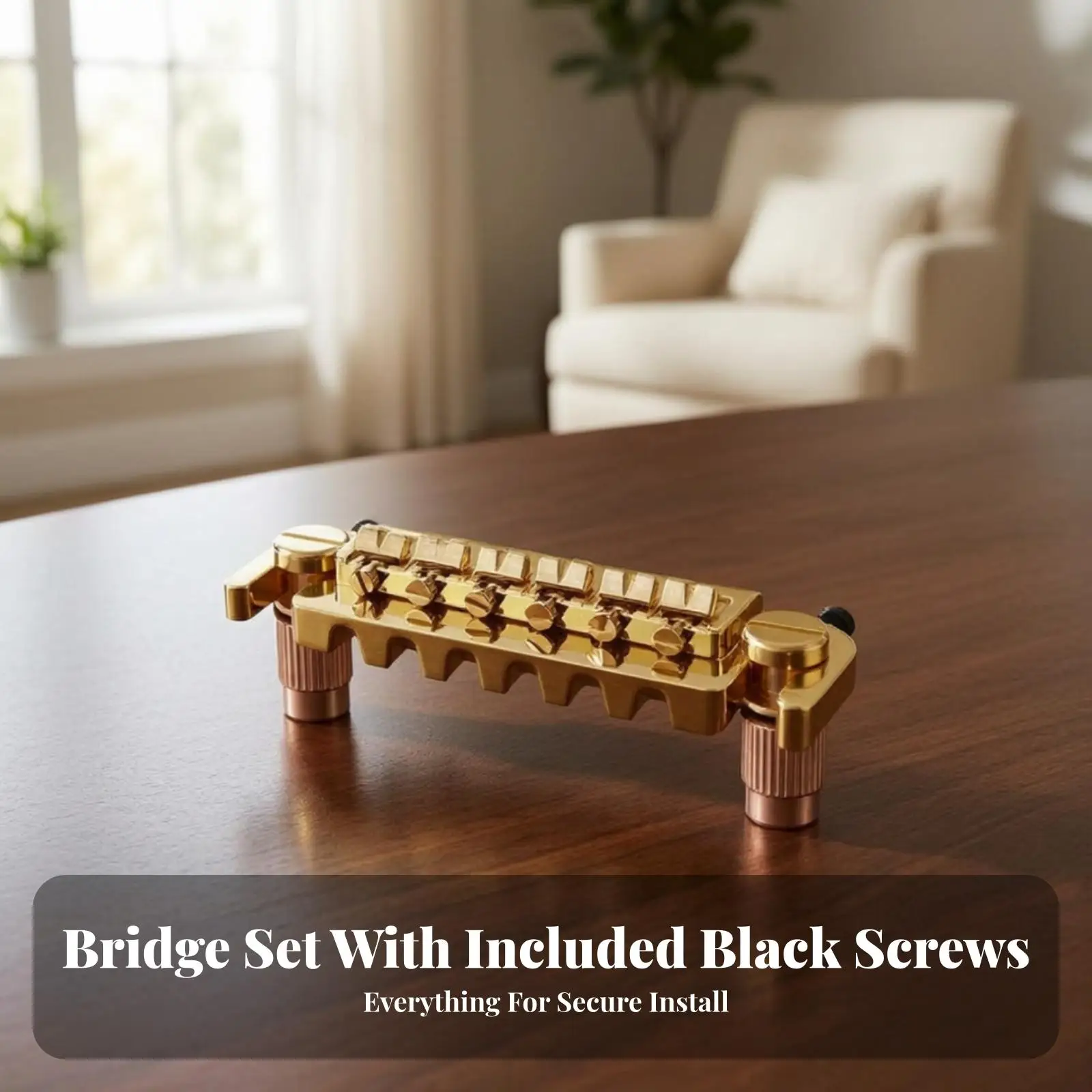 Guitar Bridge with Mounting Posts Gold-Colored Guitar Bridge with Saddles for Luthiers