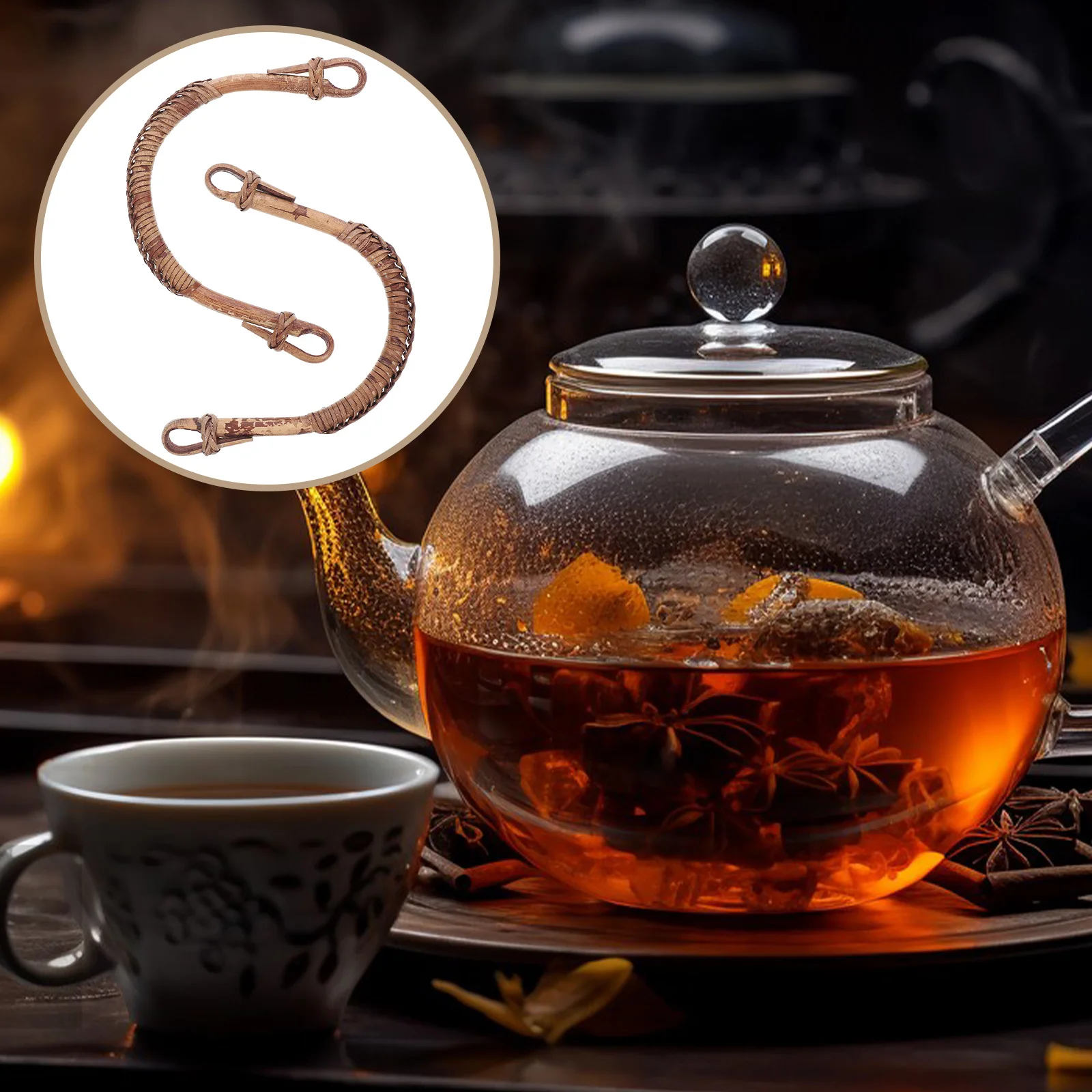 

2pcs Teapot Handle Accessories Replaceable AntiScald Bamboo Kettle Handle for Ceramic Teapot Daily Use Retro Style