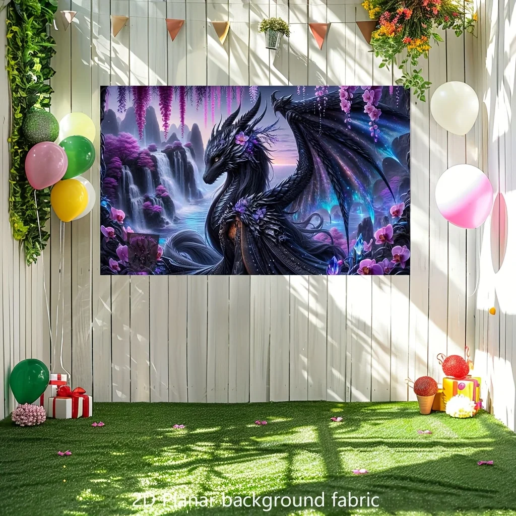 VIKAMA Fantasy Drache und Wasserfall Landschaft Wandteppich Party Dekor Wandteppich Wohnzimmer Schlafzimmer Mystisches Thema Dekor