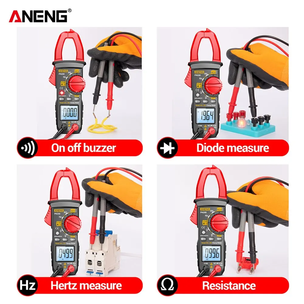 ANENG PN200 Digital Clamp Meter DC/AC 600A Current 4000 Counts Multimeter Ammeter Voltage Tester Car Hz Capacitance NCV Ohm Test