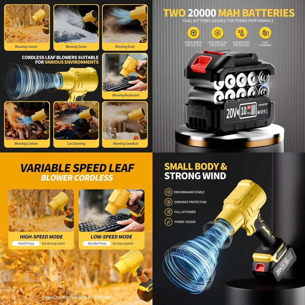 

Cordless Leaf Blower with Extended Nozzle, 2 Batteries, Charger, Lightweight for Patio, Car, Leaves, and Dust Cleaning