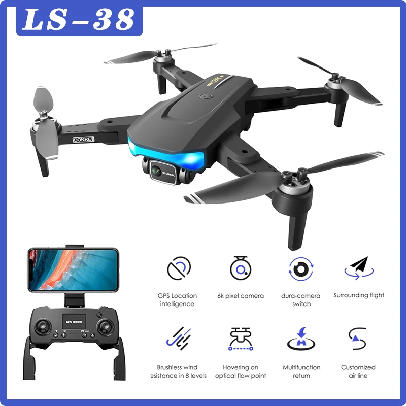 LS38 professional aerial camera 6K HD brushless drone optical flow obstacle avoidance GPS quadcopter drone FPV foldable drone