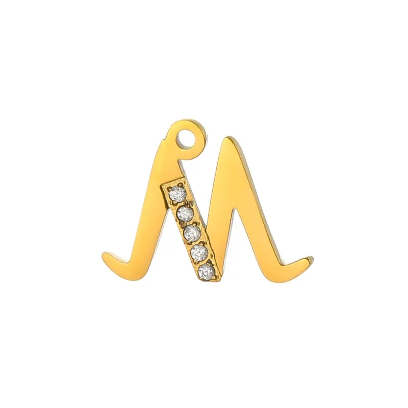 Rhinestone Inlaid A-Z Initial Charms Gold Stainless Steel Alphabet Pendant For Personalized Custom Name Jewelry Handmade Craft