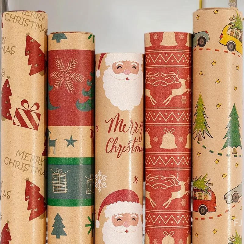 لفة ورق كرافت للعطلات بتصميم ندفة الثلج والشجرة، مثالية لتغليف الهدايا أثناء عيد الميلاد #5