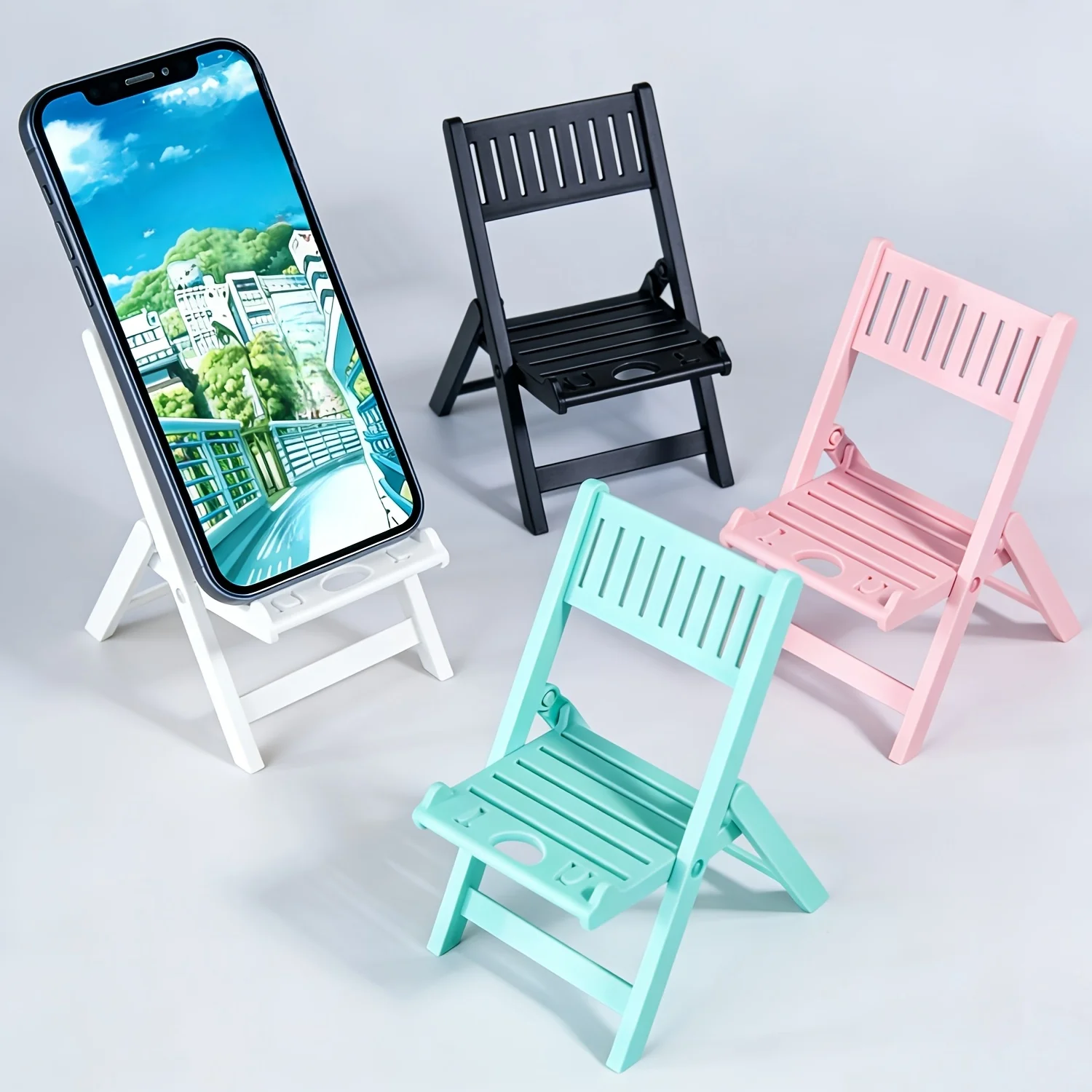 

Cute chair-shaped phone holder, mini plastic desktop stand, universal non-slip phone cradle, suitable for desktop decoration at home and in offices