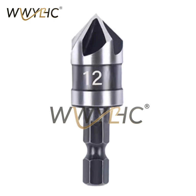 1/4 Hex Shank Drill Bit 5 Flute 90 Degree Woodworking Chamfer Counter Sinks 12-19mm Chamfering Debur Countersink