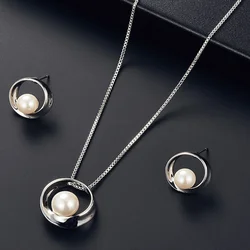 Luxury Square Crystal Necklace Earring Sets for Women Imitation Pearl Pendant Necklaces Stud Earrings Wedding Party Jewelry Gift