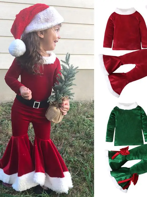 Chrismas Costume For Kids Boys Girls 3-piece Long Sleeve Top Fleece Pants Xmas Outfits New Year Kids Santa Claus Xmas Clothes